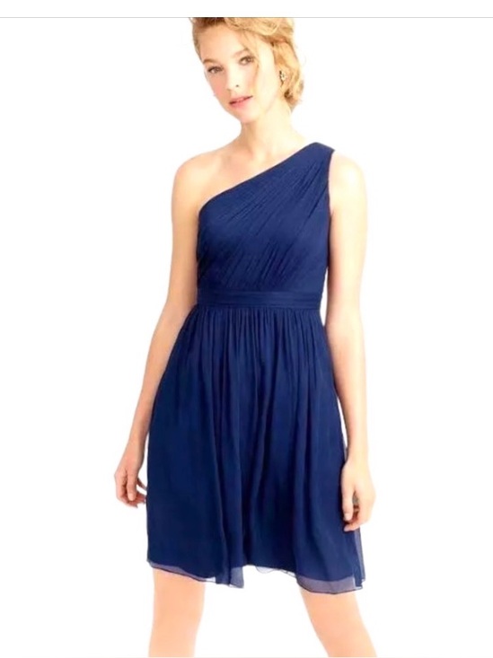 Amsale Dresses & Skirts - Amsale One Shoulder Party Cocktail Silk Navy Dress 4 Bridesmaid Wedding Guest